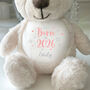 Personalised Born In 2026 Cream Teddy Bear New Baby Arrival Gift, thumbnail 5 of 8