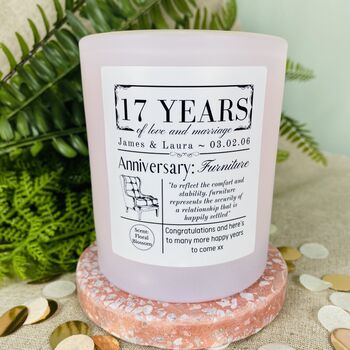 Personalised 17th Furniture Anniversary Meaning Candle, 3 of 11