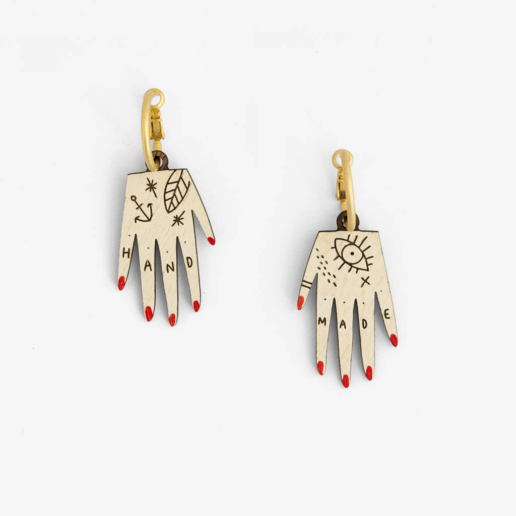 Hand, Wood Hood Earrings By MATERIA RICA | notonthehighstreet.com