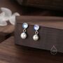 Moonstone And Pearl Dangle Earrings In Sterling Silver, thumbnail 3 of 10