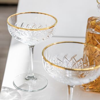 Set Of Two Gold Rimmed Champagne Coupes, 3 of 3