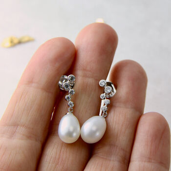 Sterling Silver Crystal And Pearl Drop Earrings, 3 of 11