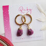 Ruby Crystal Hoop Earrings July Birthstone Jewellery, thumbnail 3 of 10