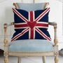 Large Union Jack Cushion In Hand Embroidered Wool, thumbnail 1 of 5
