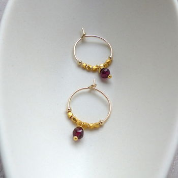Petite Red Faceted Garnet And Fair Trade Hoops, 2 of 9