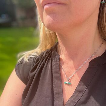 The T Bar Green Onyx Necklace, Silver, 3 of 8