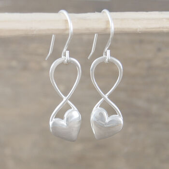 Puffed Heart Sterling Silver Infinity Drop Earrings, 6 of 12