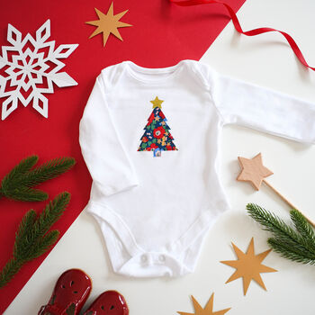 Liberty Of London Christmas Tree Baby Bodysuit, 2 of 5