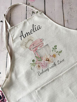 Personalised Apron, Watercolor Pink Mixer Baking Gift, 2 of 6