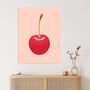 Single Cherry Red Pink Fruit Kitchen Wall Art Print, thumbnail 1 of 6