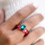 Bright Pink Resin Ring With Green Rhinestone, thumbnail 2 of 5