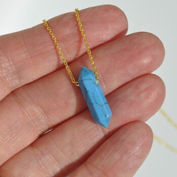 Gold Plated Crystal Double Point Dainty Necklace Rose Quartz, Amethyst, Malachite, Turquoise, 10 of 12