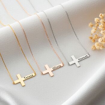 Sideway Cross Name Necklace In Sterling Silver, 2 of 6