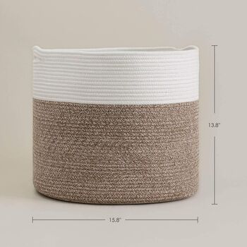 Large Baby Laundry Basket Cotton Rope White Brown, 3 of 4