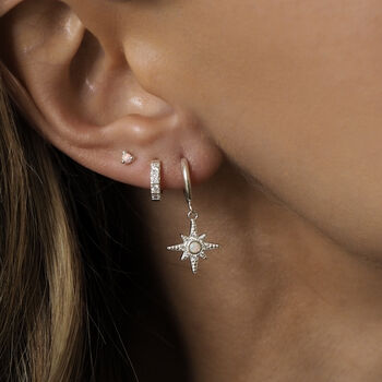 Lulia. Sterling Silver Opal Star Hoop Earrings, 3 of 4