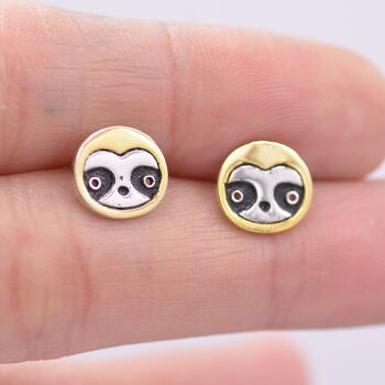 Sterling Silver Sloth Stud Earrings, 3 of 12