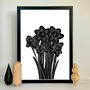 Daffodil Flowers Black And White Linocut Art Print, thumbnail 2 of 5