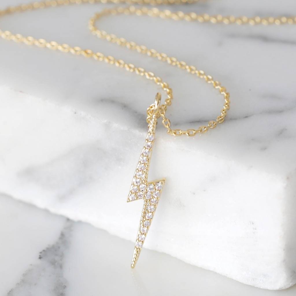 crystal lightning bolt necklace in gold by lisa angel