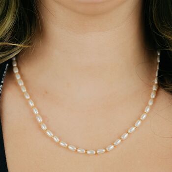 Small White Oval Pearl Choker Necklace, 5 of 5