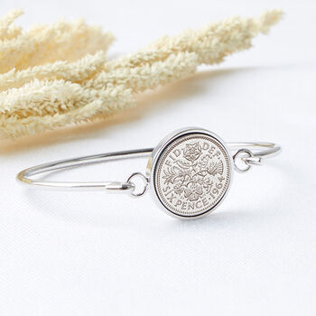 60th Birthday 1964 Sixpence Coin Bangle Bracelet, 2 of 10