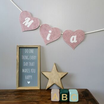 Heart Shaped Bunting In Dusky Pink For Girls Baby Room, 2 of 12