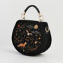 Fox And Owl Embroidered Black Top Handle Saddle Bag, thumbnail 5 of 8