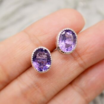 Purple Amethyst Sterling Silver Studs, 8 of 12