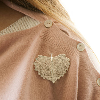 Natural Cottonwood Heart Leaf Gold Or Silver Brooch, 3 of 12