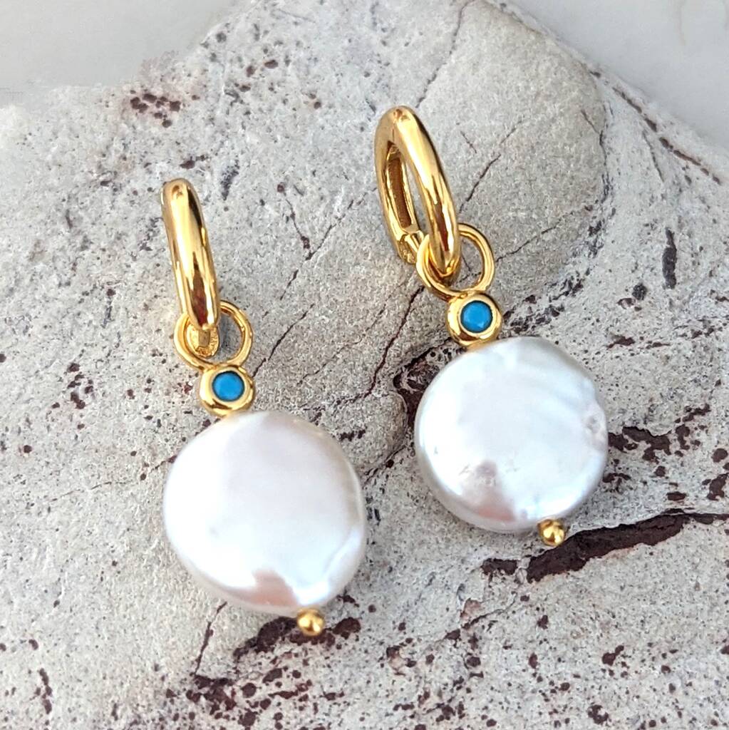 Baroque Pearl And Turquoise Drop Earrings, 1 of 7