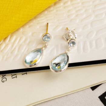 Gemstone Two Drop Earrings In Sterling Silver, 2 of 3