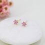 Sterling Silver Pair Of Very Tiny Pink Cz Flower Stud Earrings, thumbnail 6 of 12