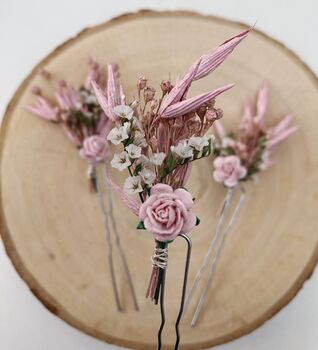 Dried Flower Pink Hair Pins, 2 of 3