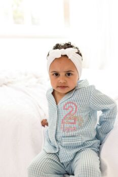Birthday Gingham Personalised Embroidered Bow Pyjamas Choice Of Ages Available, 3 of 6