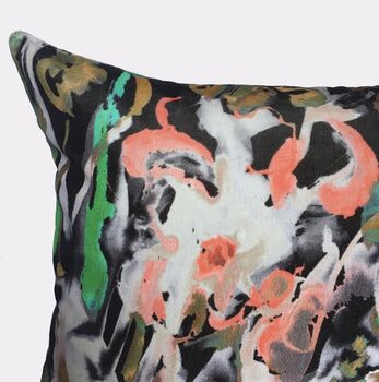 Abstract Floral Velvet Cushion, Black, 5 of 5