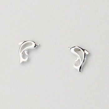 Sterling Silver Minimalist Dolphin Stud Earrings, 3 of 6