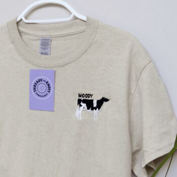 Moody Cow Embroidered T Shirt, 2 of 5