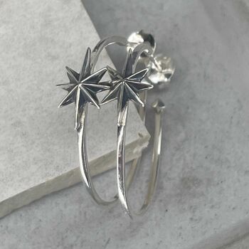Sterling Silver North Star Hoops, 7 of 12