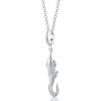 Sterling Silver Crocodile Charm Necklace, 2 of 6