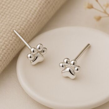 Sterling Silver Paw Print Stud Earrings – 5mm, 2 of 9