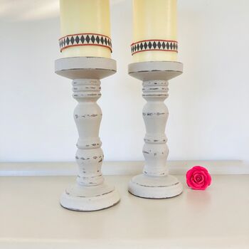 Pair Of Antique Hand Painted Pillar Candlesticks~ 13, 2 of 6