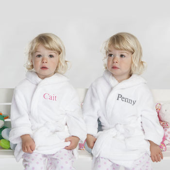 Personalised Twins Soft Child's Dressing Gowns In White, 2 of 11