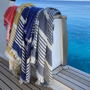 Amalfi Striped Peshtemal Towel Marine Blue, 9 of 10