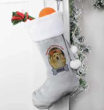Personalised Dog Velvet Silver Grey Stocking, 3 of 5