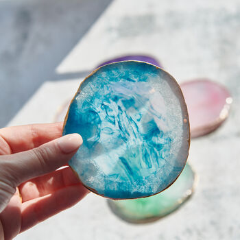 Handmade Colourful Agate Resin Coasters With Gold Edge, 4 of 12