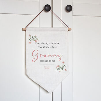World's Best Grandma Gift, Personalised Wall Hanging Flag For Nanny, 4 of 6