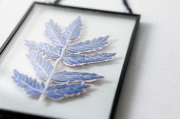 Embroidered Blue Fern Leaf Framed Art, 2 of 4