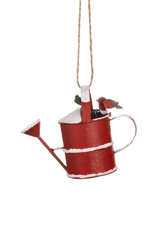 Christmas Robin Watering Can Hanging Decoration, 1 of 1