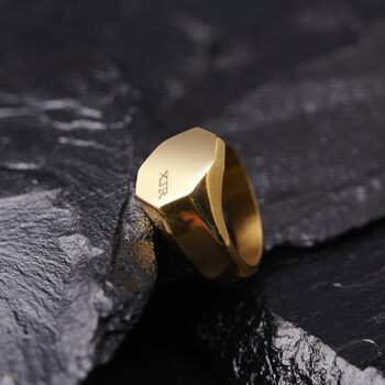Engraved Hexagon Signet Gold Ring, 3 of 11