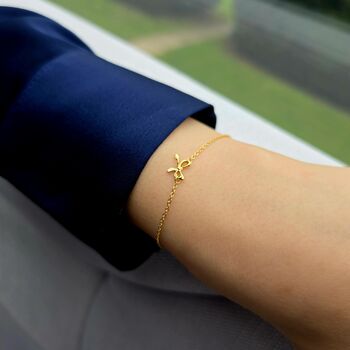 Dainty Bow Tie Bowknot Gold Plated Charm Bracelet, 2 of 5