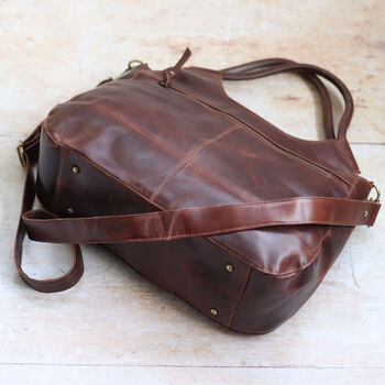 Leather Weekend Holdall Bag, Brown, 4 of 6
